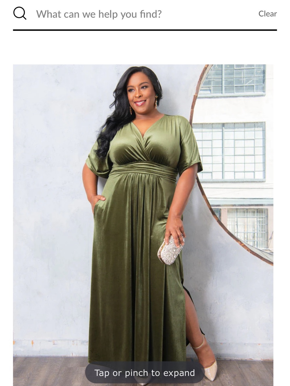 Kiyonna Verona Olive Green Velvet V-Neck Maxi Dress EUC 2X